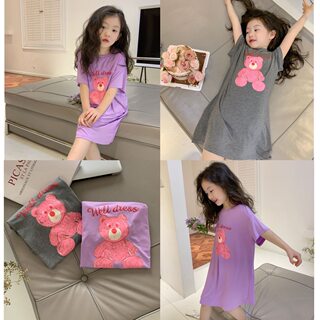 女童莫代尔裙2025夏季新款儿童家居服薄款女孩卡通圆领短袖睡衣裙