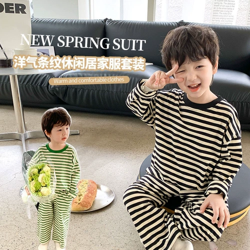 Детская осенняя пижама подходит для мужчин и женщин, детский эластичный комфортный комплект, в западном стиле