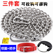 Dog chain iron chain 304 stainless steel bolt dog chain with large dog plus coarse anti-bite walking dog dog traction rope gold wool
