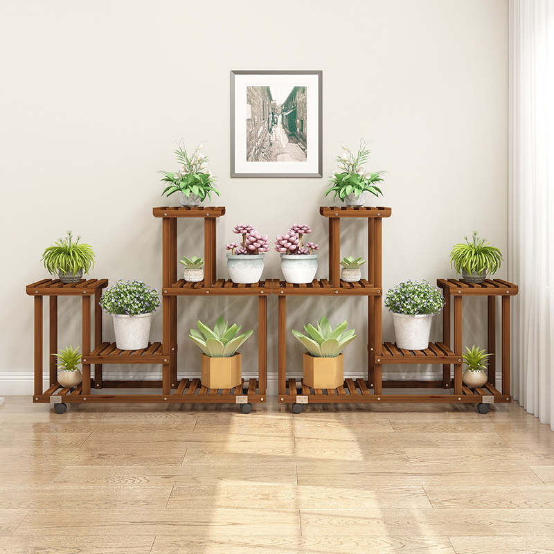 Flower stand flower shelf living room floor-to-ceiling balcony shelf simple modern flower pot solid wood living room plant net red models