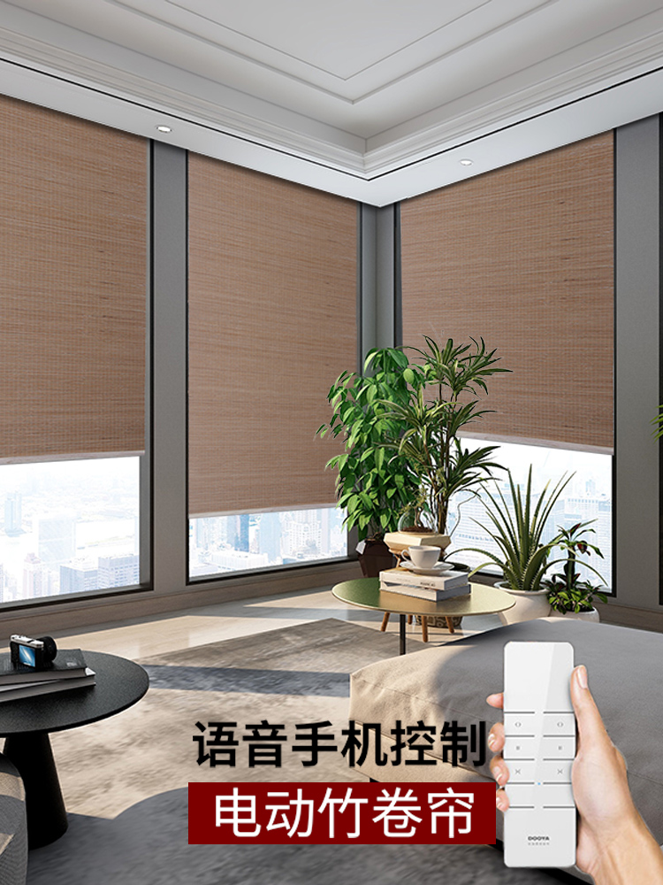 Electric bamboo curtain Roller curtain Curtain door shading sunshade Intelligent remote control lifting hotel partition teahouse club curtain