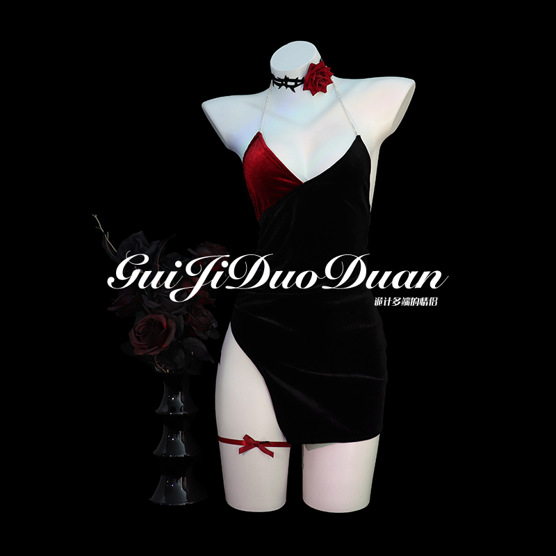 Gj Trick "Thorn Rose" Sexy Deep V Nightdress Dominatrix Outfit Sensual Fun Uniform Qqny Lingerie