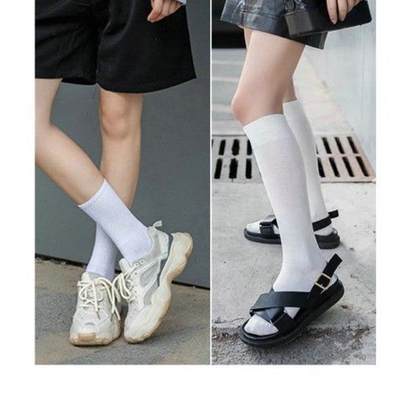 1 Pair Of Leg Socks White + 1 Pair Of Middle Tube Pure WhiteLeg socks long and tube-shaped Hosiery children Korean version spring and autumn summer Middle cylinder black ins trend black Over the knee jk silk stockings