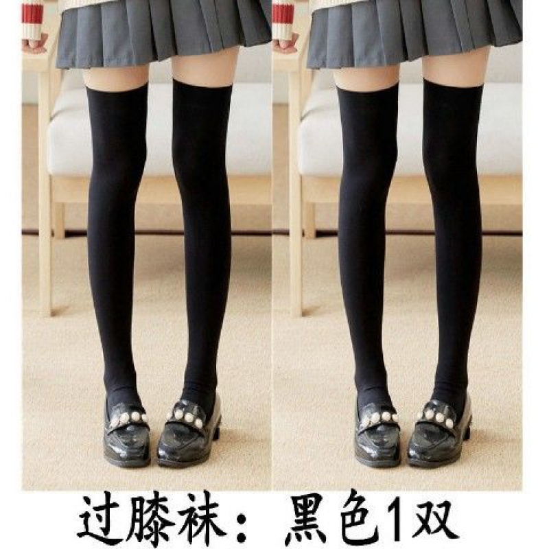 Knee Socks: Black 1 PairLeg socks long and tube-shaped Hosiery children Korean version spring and autumn summer Middle cylinder black ins trend black Over the knee jk silk stockings