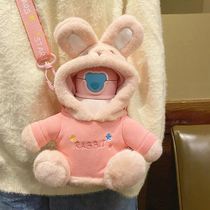 Plush Insulation Cup Cartoon Net Red insulated cup rabbit ears with lifting rope obliquely cross universal anti-burn protective sleeves Ins wind
