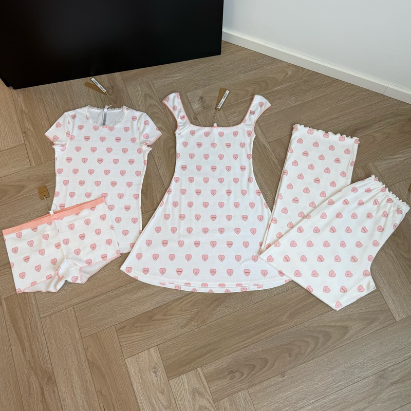 2026 Spring/Summer New Skims Valentine's Day Heart Print Letter Jacquard Fabric Slim Fit Short Sleeve T-Shirt