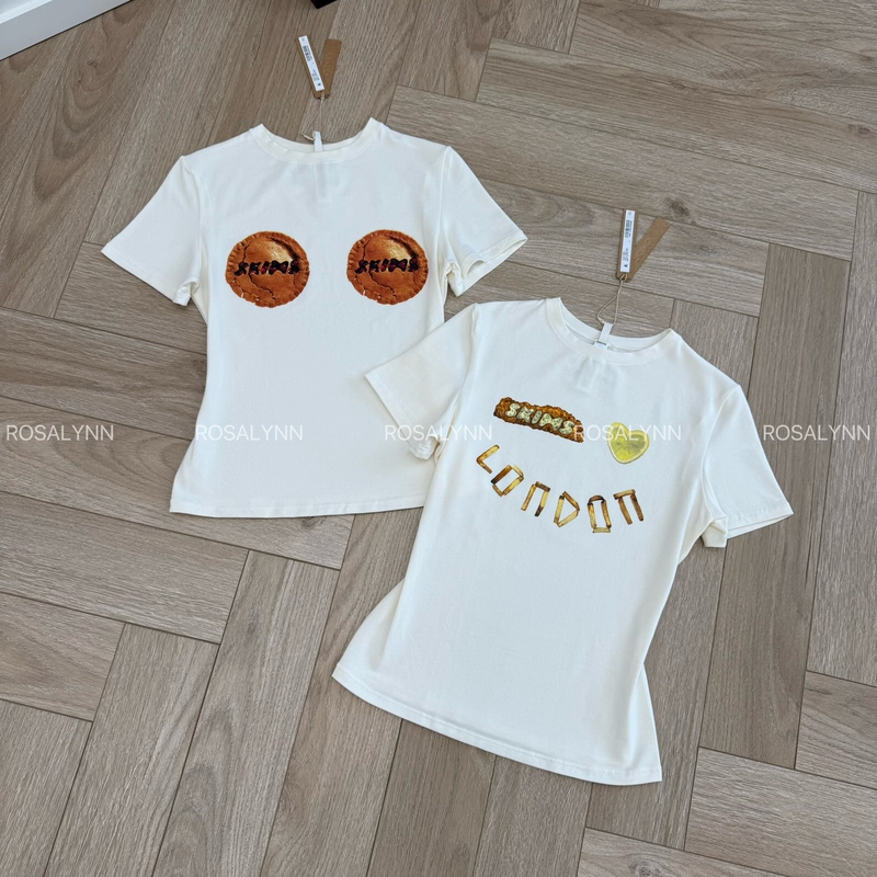 2026 Autumn/Winter New Skims Kardashian London Limited Edition Cod and Chips Cherry Pie Print Short Sleeve T-Shirt Tee