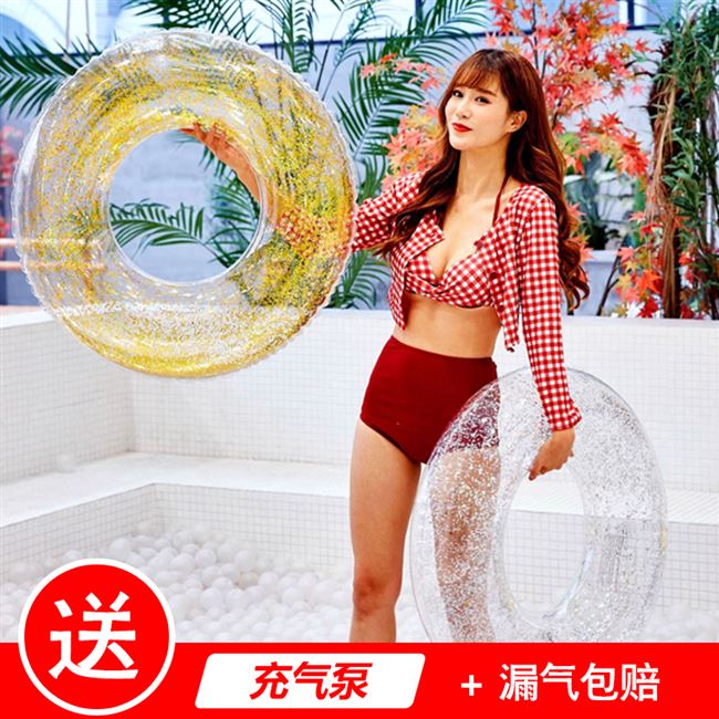 Dưới cánh tay người lớn trẻ em lưới màu đỏ đầy đủ trong suốt vòng bơi sequin vòng bơi dày nam và nữ phao cứu sinh bơm hơi người lớn - Cao su nổi