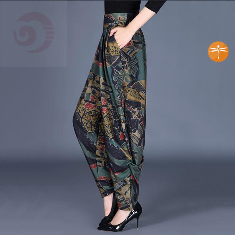 Square dance autumn and winter plus size elastic waist plus velvet loose and thin all-match solid color lob pants harem pants bloomers