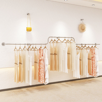 Clothing store display rack wall shelf Stainless steel brushed silver womens store simple display rack hanging clothes rack