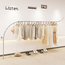 Clothing store display rack New womens clothing store floor-to-ceiling stainless steel brushed shelves store clothes shelves on the wall
