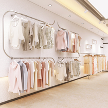 Clothing store display rack Stainless steel brushed wall hanging shelf Net red womens clothing store special hanging rod shelf