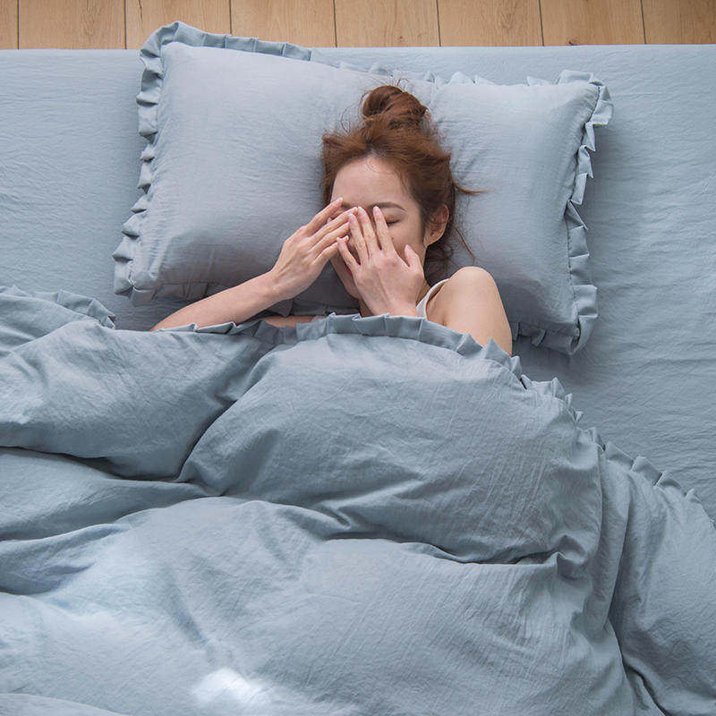 ins princess windy with less feminine heart bed linen 4 pieces nets red flowers edge washed cotton quilts covered with bunk bed products three sets 4-Taobao