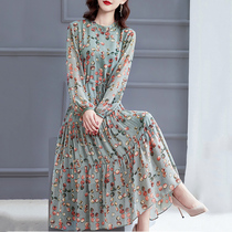 Chronicle Crushed Flowers Dress Dress 2021 New Spring Snowspun style Gentle Long Sleeves Temperament Slim and Less