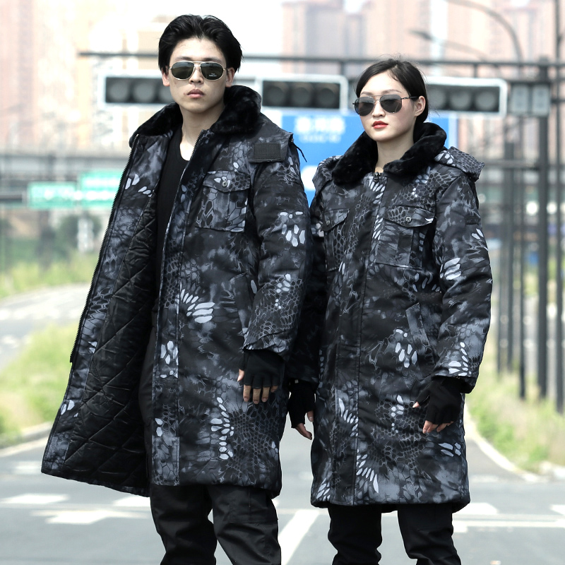 Long version python pattern camouflage military cotton coat men's winter thickening northeast coat refrigerator cold-proof cotton-padded jacket security clothing women
