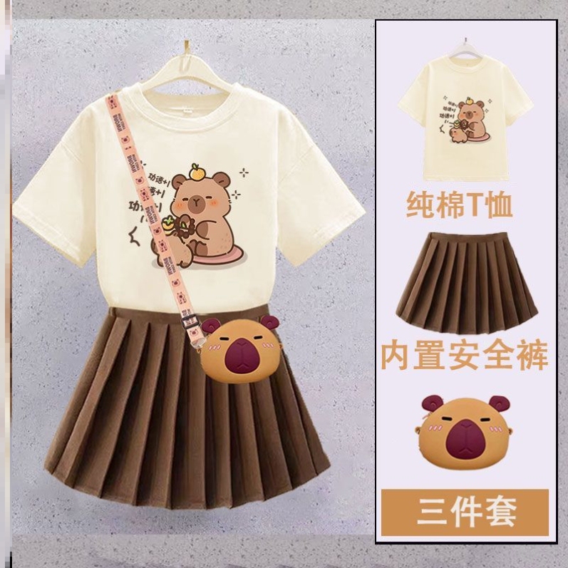 Capybara Skirt, Capybara Girls' Jk Pleated Skirt, School Style Guinea Pig Cartoon T-Shirt, Princess Skirt Set Capybara Skirt, Capybara Girls' Jk Pleated Skirt, School Style Guinea Pig Cartoon T-Shirt, Princess Skirt Set
