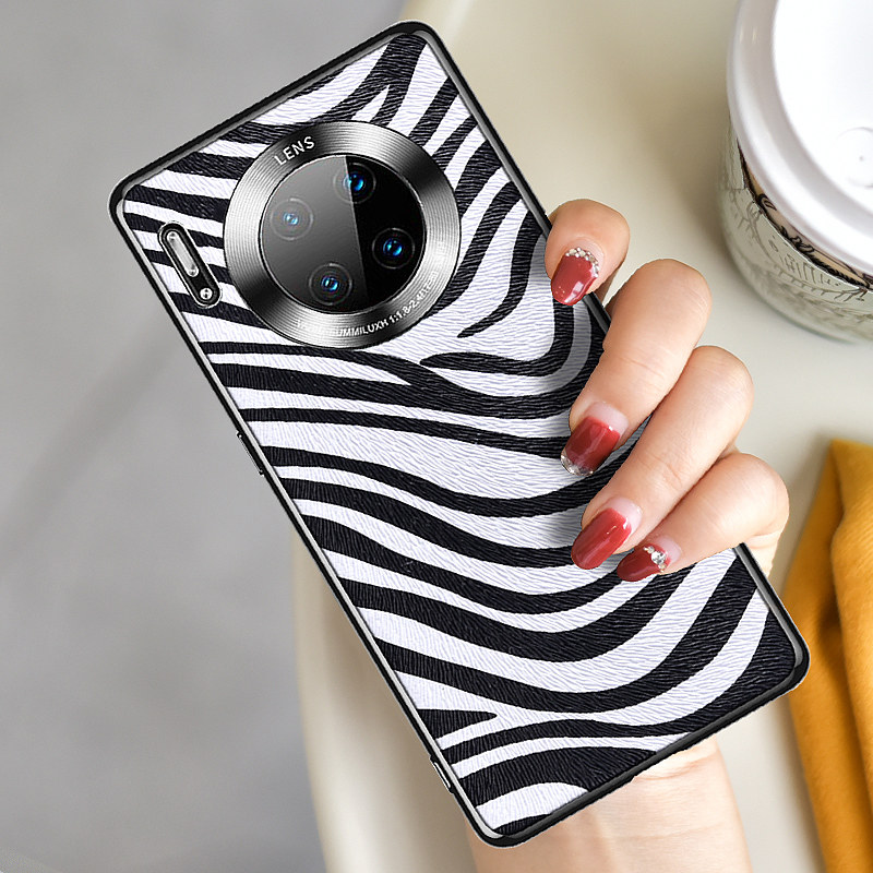 Suitable for Huawei mate30 pro mobile phone protective shell genuine leather BAO WENmate40pro protective sleeve female zebra mate30 curved screen mate40