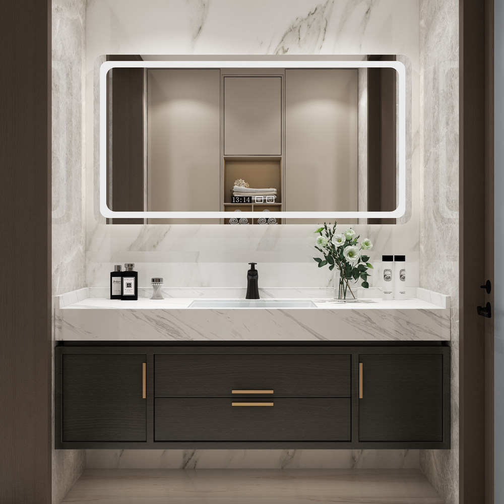 Light luxury bathroom smart wall cabinet combination double sink washbasin modern minimalist custom powder room washbasin marble washbasin