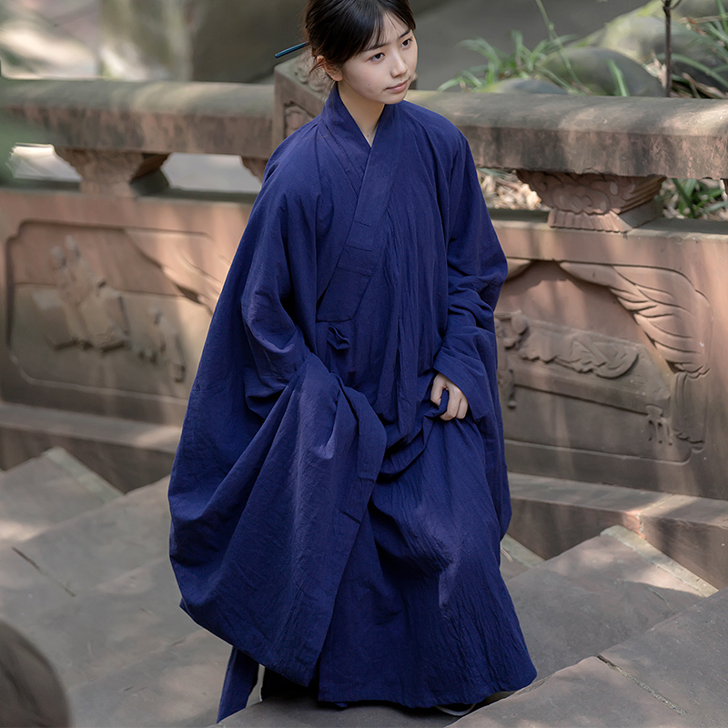 Linglang Zhenxiang Spring and Summer Long Sleeve Cotton and Linen Taoist Robe Traditional Three Clear Collar Taoist Robe for Men and Women Tai Chi