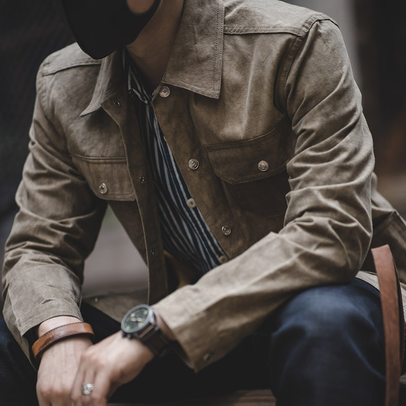 American Retro Vintage Waxed Jacket for Men, Heavy-Duty Motorcycle Canvas Multi-Pocket Workwear Coat