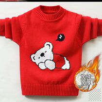 Boys red sweater New Years winter plus velvet thickened 2021 New Years red year coat