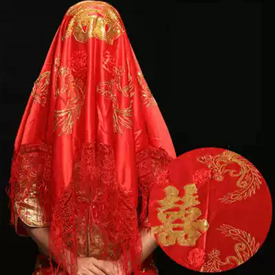 Red hijab wedding bride Chinese embroidery high-grade red Xiuhe clothing cover veil wedding Hipa turban