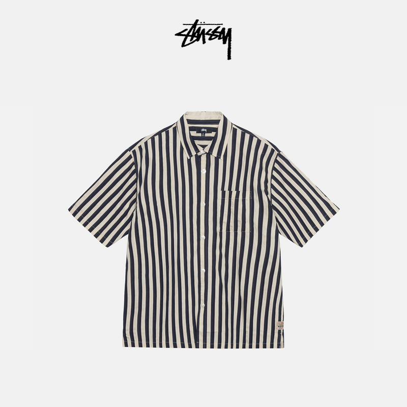 Stussy Workwear Series Casual Striped Short-Sleeve Shirt Summer Unisex Style