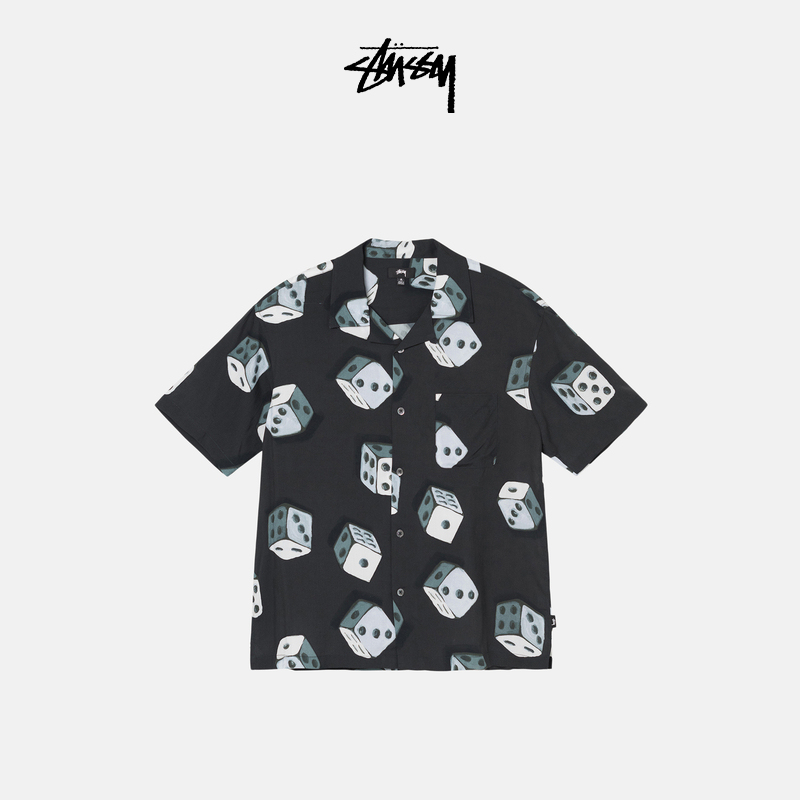 Stussy Classic Dice Print Casual Cuban Collar Short Sleeve Shirt Summer Unisex Style Stussy Classic Dice Print Casual Cuban Collar Short Sleeve Shirt Summer Unisex Style
