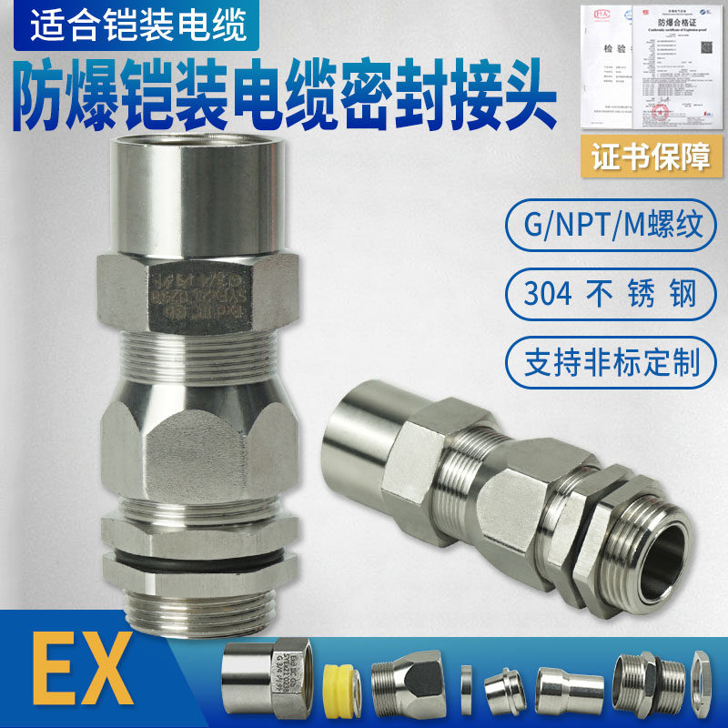 m25 explosion-proof armored cable sealing clamping joint G3 4 stuffing box 304 stainless steel internal and external thread gland head