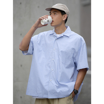 CountryMoment summer Japanese CityBoy vertical stripe short sleeve shirt thin casual cotton shirt men