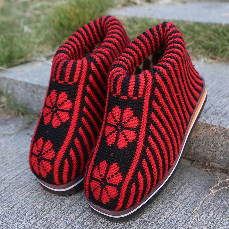 Knitted Wool Slippers, Cotton Shoes for Autumn and Winter, Finished Product for Women, Knitted with Added Fleece and Thickened, Purely Handmade, Crocheted for Men, Home Wear, Warm
