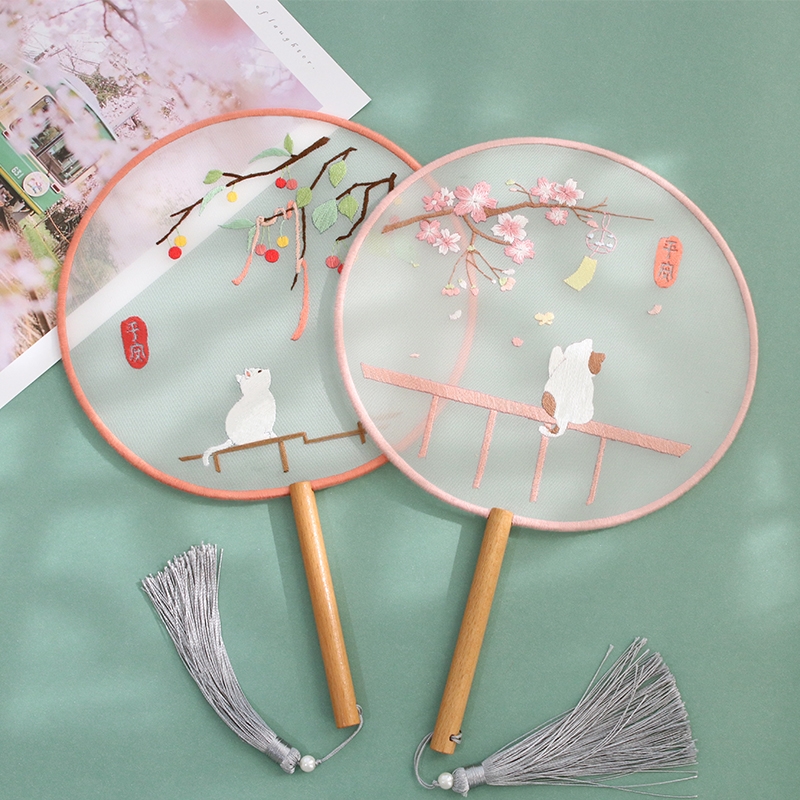 Hand embroidery diy group fan self-embroidery hand-made gift beginner fan material package ancient style ribbon Suzhou embroidery
