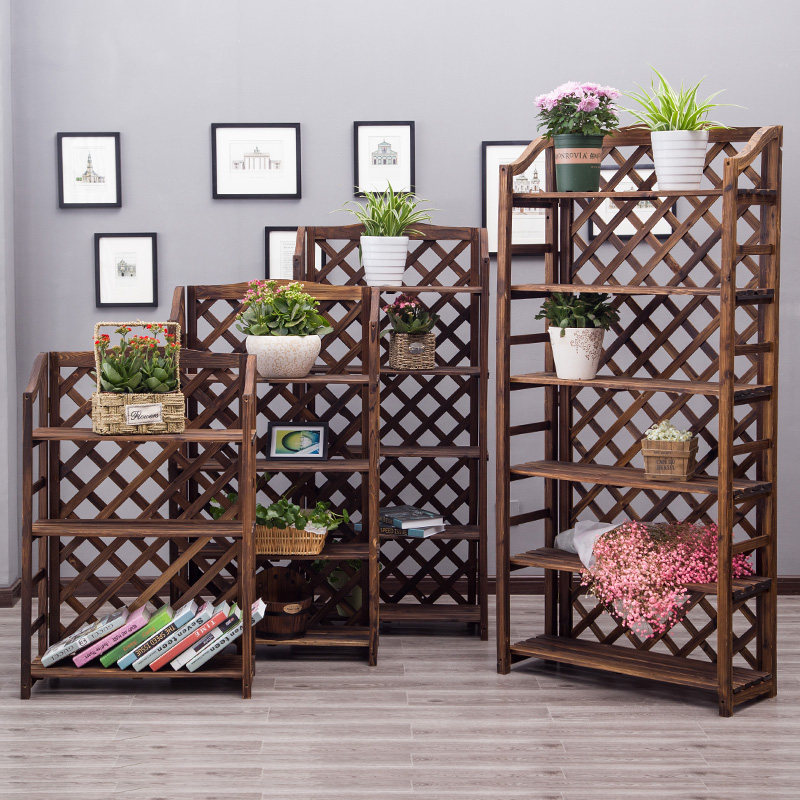 Anti-corrosion wood multi-layer flower shelf bookshelf shoe rack solid wood shelf carbonized wood garden outdoor balcony flower shelf