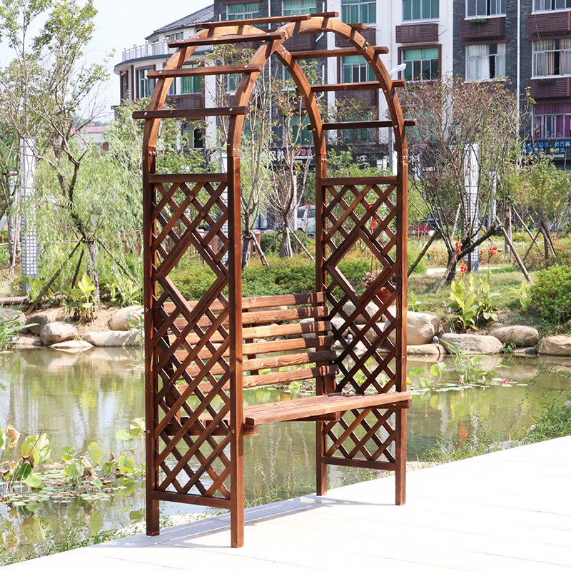 Solid wood outdoor arched leisure chair garden terrace climbing rattan flower stand chair antiseptic wood arch retro decorative seat