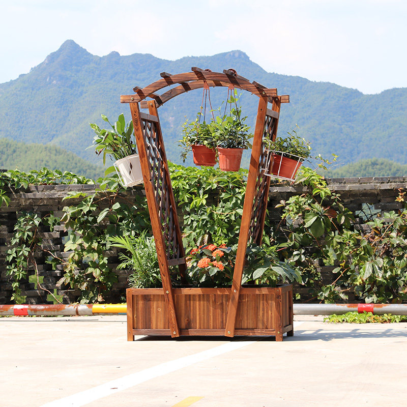 Creative solid wood frame large garden project flower frame characteristic landscape flower pot anti-corrosion wooden mesh basin climb vine rack