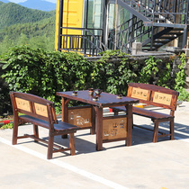 Courtyard terrace solid wooden table and chair suite anti-corrosion wooden backliner tables and chairs combined characteristic engraving process