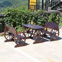 Outdoor anti-corrosion wooden tables and chairs suite courtyard dining room music bar and chairs combination of solid wood carbonized long table bench