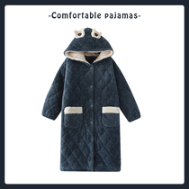 Sleeping Robe Women Winter Couple Thickened Sleeping Robes Triple Clip Cotton Coral Suede Pyjamas Warm Lengthened Mens Bathrobe Winter