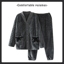 Lovers pyjamas womens autumn winter coral suede thickened warm two-piece suit can be worn outside the flannel home for men and women