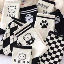 Socks Childrens autumn and winter style Chains 100 hitch a black and white Cubs student lady midway stockings trendy stockings winter socks