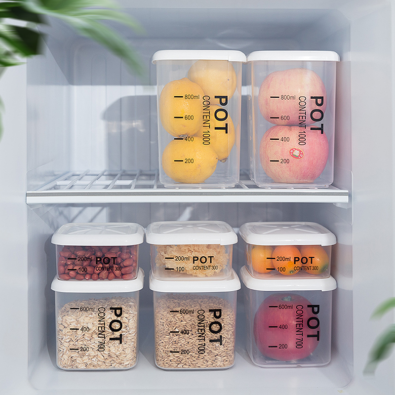Transparent sealed tank Kitchen whole grain food refrigerator storage storage preservation box Plastic with ruler scale closure