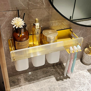 No-Drill Toothbrush and Cup Holder, Light Luxury Toilet Bathroom Shelf, Acrylic Washbasin Storage Rack