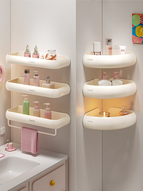 Finechi Dopamine Bathroom Shelf, No-Drill Installation, Bathroom Toilet Washbasin Triangle F1 Series, Milk White