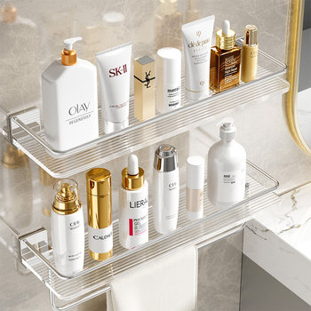 Bathroom Shelf, Bathroom Vanity, Cosmetics Sink, Toilet, Light Luxury, No-Drill Towel Rack, Silver