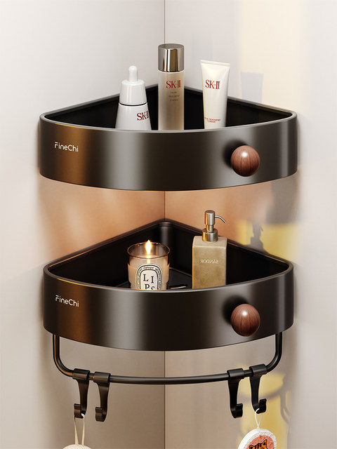 Finechi Vintage-Style Bathroom Storage Rack Triangle Basket No-Drill Bathroom Toilet Storage Shelf Wall-Mounted