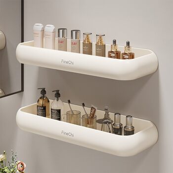 Finechi Bathroom Shelf, No-Drill Installation, Wall-Mounted for Toilet and Washbasin, Cream-Style Storage