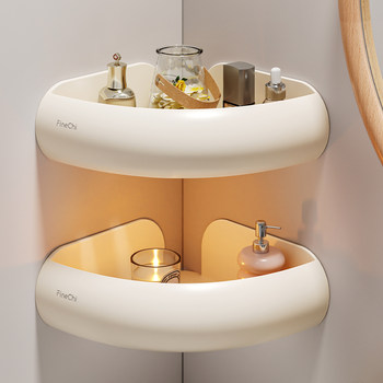 Finechi Natural Wood Style Bathroom Triangular Shelf, No-Drill Installation, Bathroom Sink, Shower, Space Aluminum, Milk White