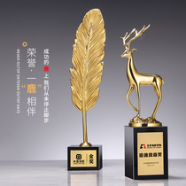 Gratitude to a deer for having you Pure brass metal trophy custom custom crystal trophy creative lettering Excellent staff