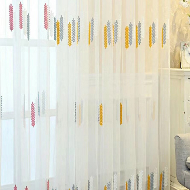 Embroidery wheat ear dress curtain thickens household living room white curtain Norius wind in short modern sentimental high yarn curtain