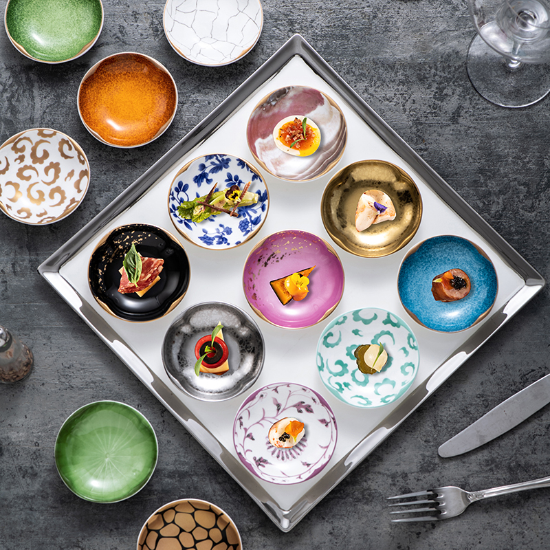 High-End French Restaurant Appetizer Plate, Pre-Dinner Cold Dish Plate, Snack Plate, Creative Bone China Nine-Compartment Combination Plate